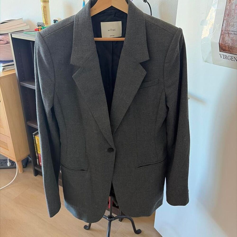 Aritzia Wilfred Angelo Slim-Fit Twill Blazer Charcoal Gray Size 10